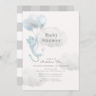 Snow Leopard mit Blue Balloons Boy Baby Dusche Einladung