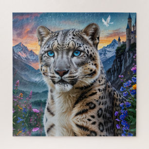 Snow Leopard Mountain Valley Sunset Puzzle