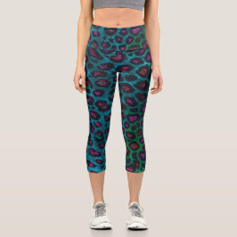 Snow Leopard Neon-Noir Muster Capri Leggings