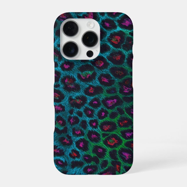 Snow Leopard Neon-Noir Muster iPhone Hülle (Rückseite)