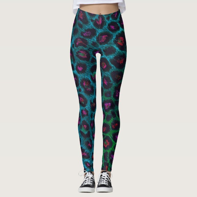 Snow Leopard Neon-Noir Muster Leggings (Vorderseite)