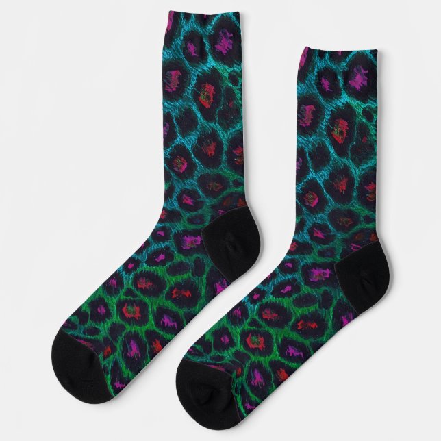Snow Leopard Neon-Noir Muster Socken (Linkes Detail)