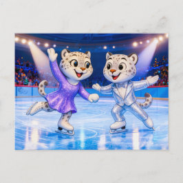 Snow Leopard Pair Performing Ice Dance Routine in Postkarte
