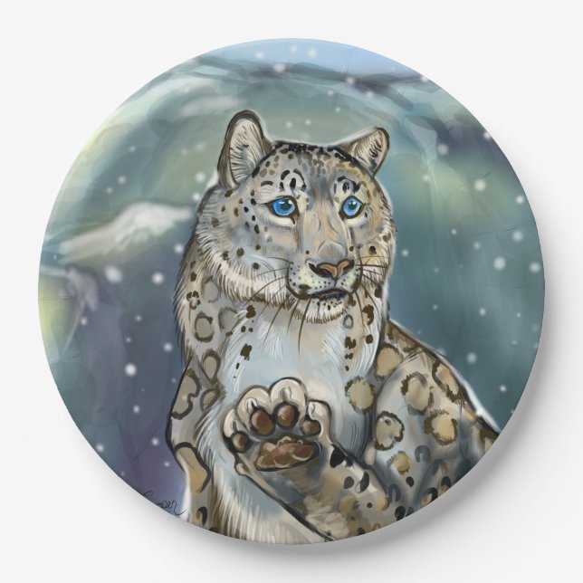 Snow Leopard Pappteller (Vorderseite)