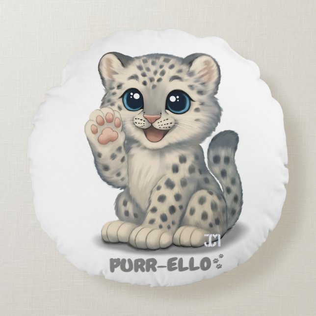 Snow leopard - Purr-ello Rundes Kissen (Vorderseite)