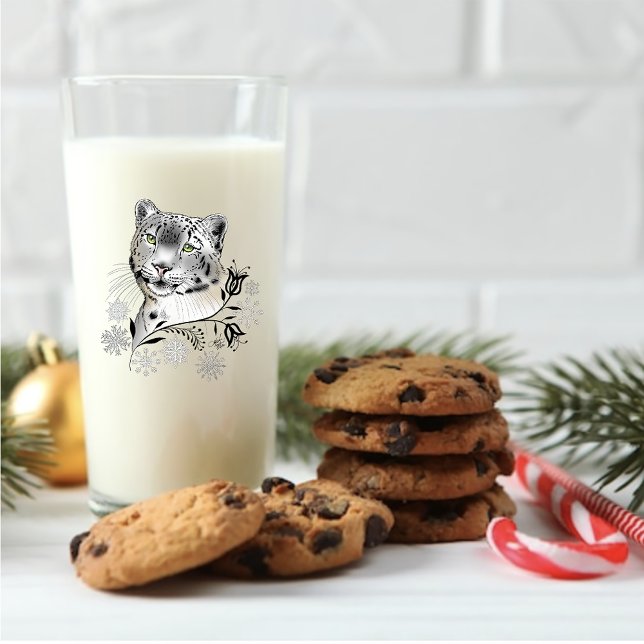 Snow Leopard Snowflakes Blaue Blumen Glas (Von Creator hochgeladen)