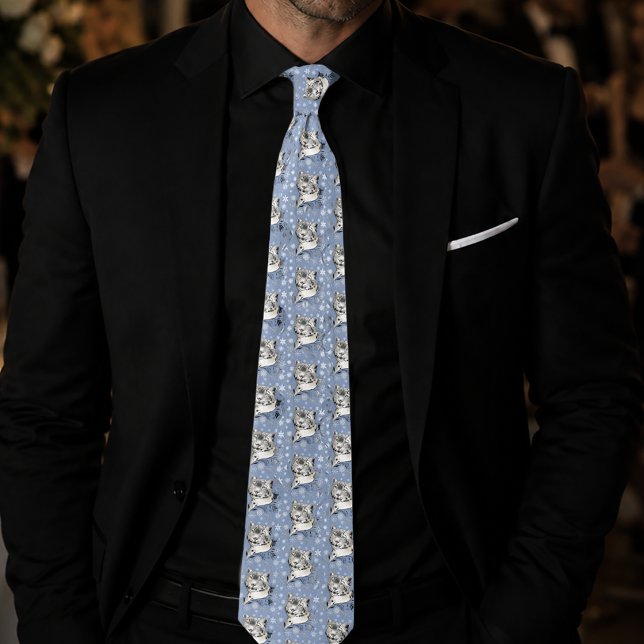 Snow Leopard Snowflakes Blaue Blumen Krawatte (Von Creator hochgeladen)