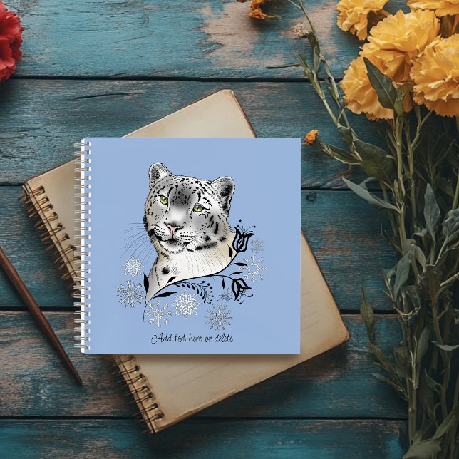 Snow Leopard Snowflakes Blaue Blumen Notizbuch (Von Creator hochgeladen)