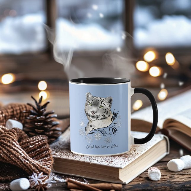 Snow Leopard Snowflakes Blaue Blumen Tasse (Von Creator hochgeladen)