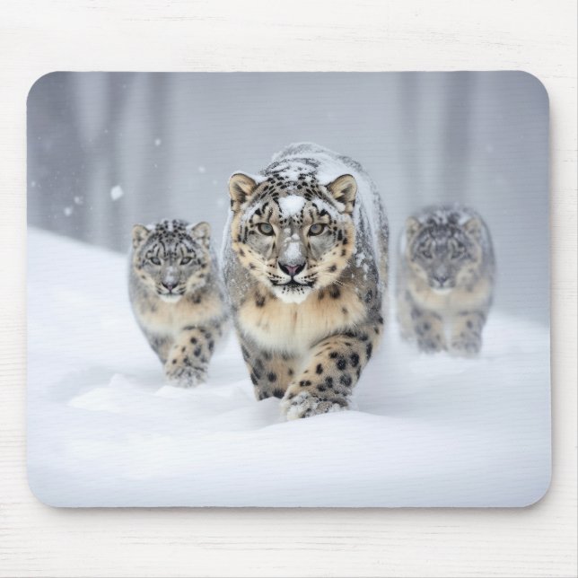 Snow Leopard Tierfamilie Wandern Mousepad (Vorne)