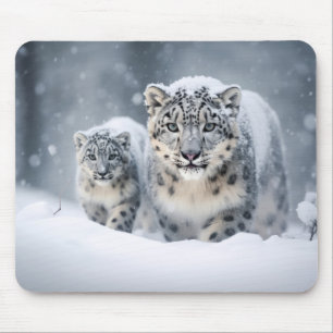 Snow Leopard Tierfamilie Wandern Mousepad
