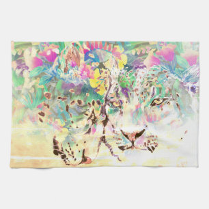 Snow Leopard tropische Blume Hawaiianische Pastell Geschirrtuch