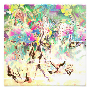Snow leopard tropische Blume Hawaiianisches Tier Fotodruck