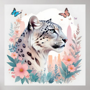 Snow Leopard Vintage Tierart Städtische Wälder Kun Poster