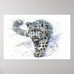 Snow Leopard Wasserfarbe Poster