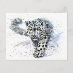 Snow Leopard Wasserfarbe Postkarte