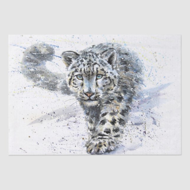 Snow Leopard Wasserfarbe Seidenpapier (Vorderseite)