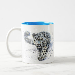 Snow Leopard Wasserfarbe Zweifarbige Tasse