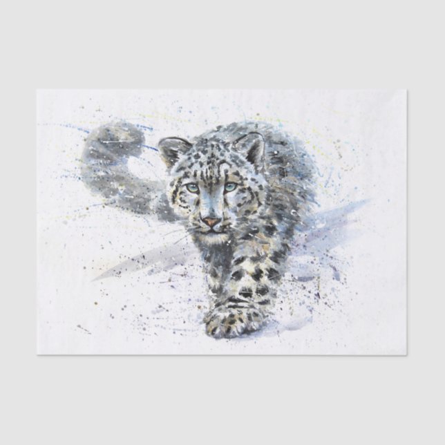 Snow Leopard Wasserfarbendekoupage Seidenpapier (Vorderseite)