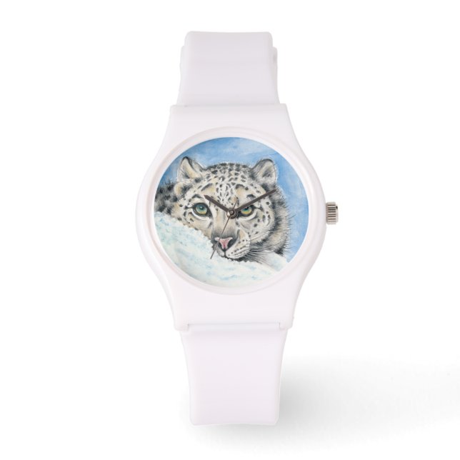 Snow Leopard Watercolor Art Armbanduhr (Vorderseite)
