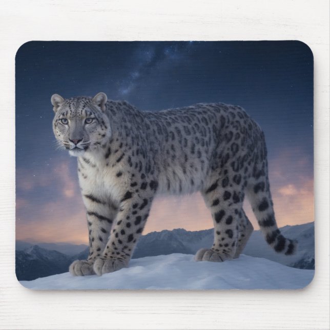 Snow Leopard Wild Majestic Animal A Starry Galaxy Mousepad (Vorne)