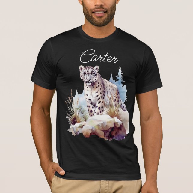 Snow Leopard Winterberg Personalisiert T-Shirt (Vorderseite)