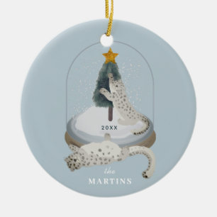 Snow Leopards Snow Globe Light Blue Holiday Foto Keramik Ornament