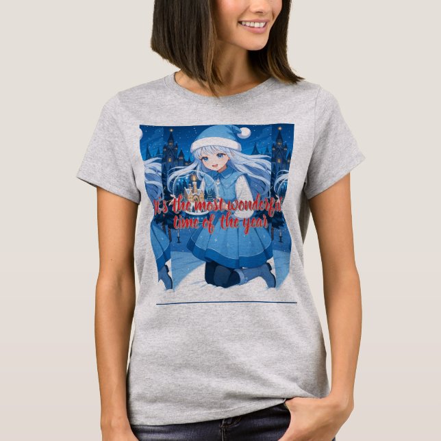 Snow Maiden Anime Girl Christmas Snow Globe T-Shir T-Shirt (Vorderseite)