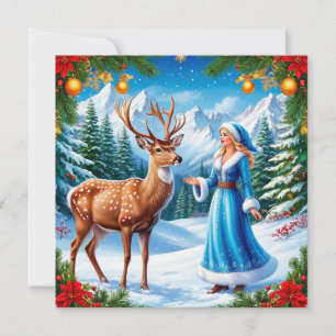 Snow Maiden Bezaubernde Winterlandschaft Feiertagskarte