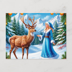 Snow Maiden Bezaubernde Winterlandschaft Feiertagspostkarte