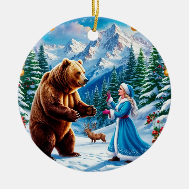Snow Maiden Bezaubernde Winterlandschaft Keramik Ornament (Vorne)