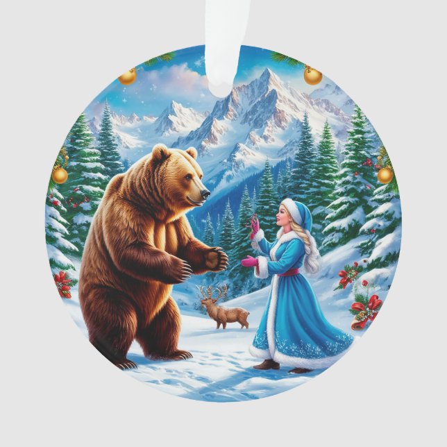 Snow Maiden Bezaubernde Winterlandschaft Ornament (Vorderseite)