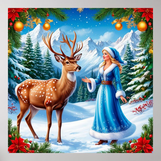 Snow Maiden Bezaubernde Winterlandschaft Poster (Vorne)