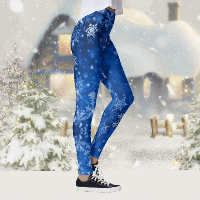 Snow Mitternachtsblauer Himmel Schneeflocken Leggings (Von Creator hochgeladen)