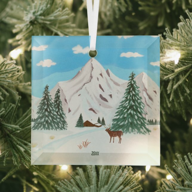 Snow Mountains Glas Square Ornament (Insitu)