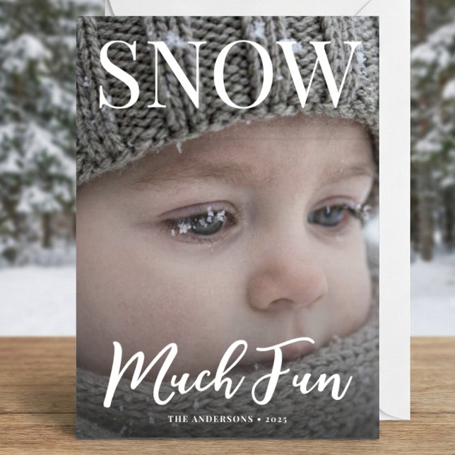 Snow Much Fun Minimalist Holiday winter Photo Feiertagskarte (Von Creator hochgeladen)