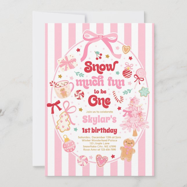 Snow Much Fun To Be One Christmas Bow Birthday Einladung (Vorderseite)