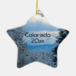 Snow on Pine Trees in Colorado Rocky Mountains Cer Keramik Ornament
