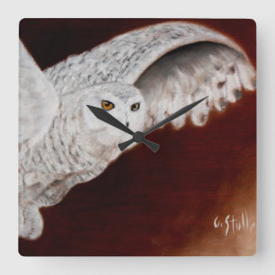 Snow Owl Clock Quadratische Wanduhr