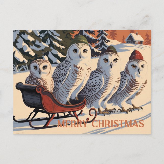Snow Owl Frohe Weihnachten Postkarte (Vorderseite)