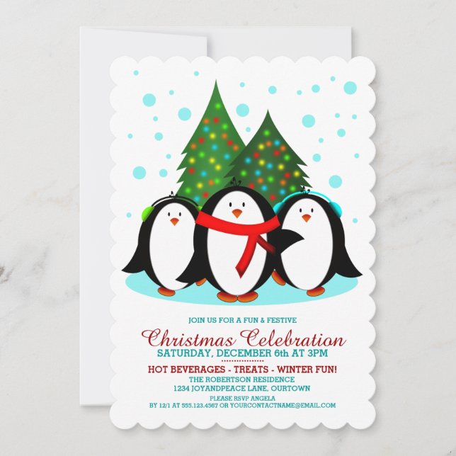 Snow Penguins Weihnachtsfeierliche Party Einladung (Vorderseite)