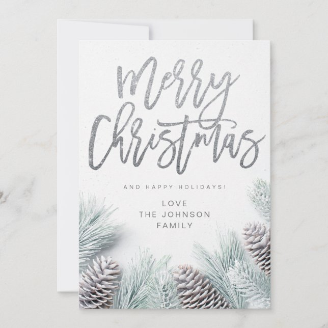 Snow Pine & Leaf Frohe Weihnachten (Vorderseite)