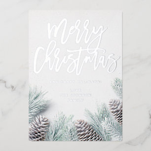 Snow Pine & Leaf Frohe Weihnachten Folieneinladung