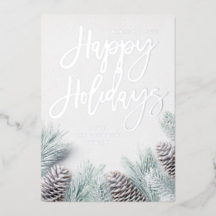 Snow Pine & Leaf Happy Holidays Folieneinladung
