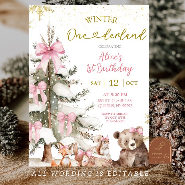 Snow Pink Winter Onederland First Birthday  Einladung (Von Creator hochgeladen)