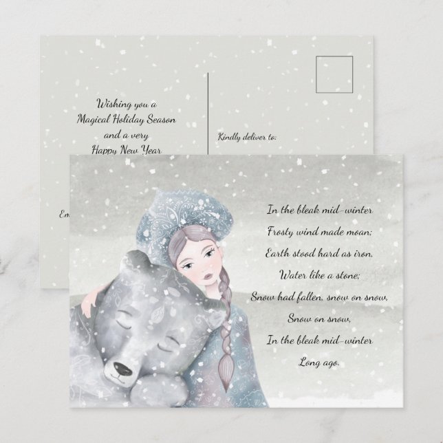 Snow Princess Bear Bleak Midwinter Texte Holiday Postkarte (Vorne/Hinten)