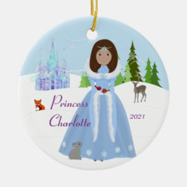 Snow Princess Brown Hair Keramik Ornament