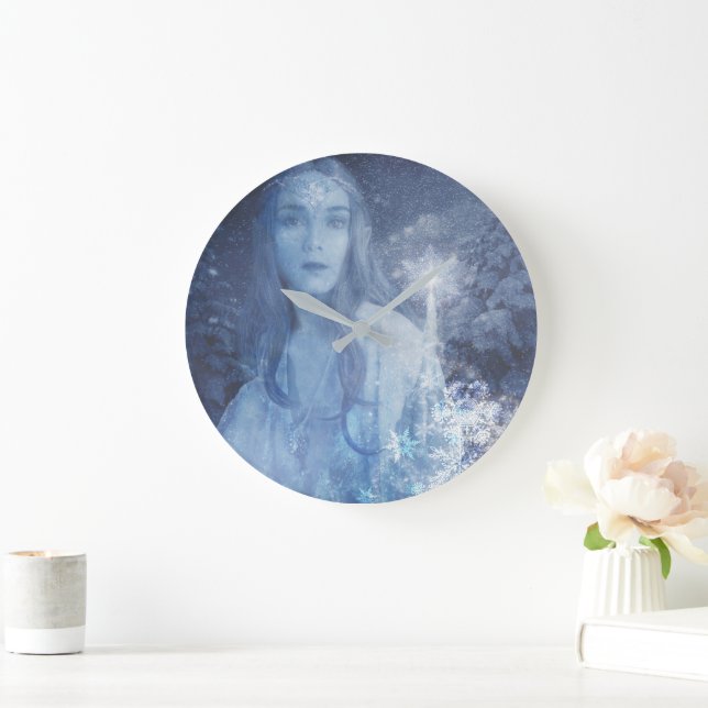 Snow Queen Christmas Fantasy Artwork Große Wanduhr (Zuhause)