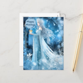 Snow Queen Fantasy Art - Mystische Wintergöttin Feiertagspostkarte