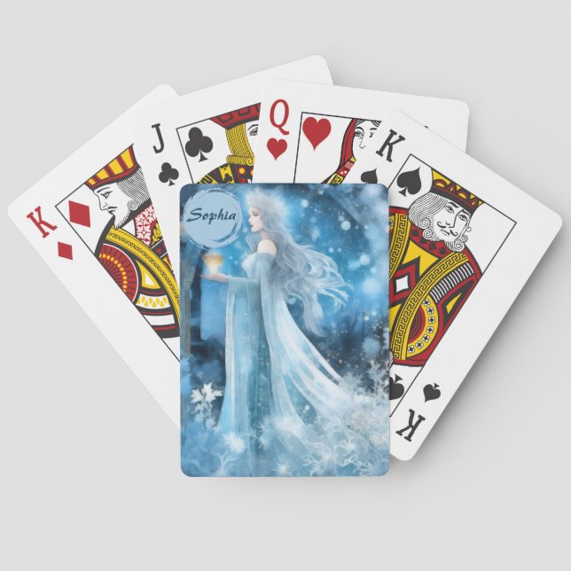 Snow Queen Fantasy Art - Mystische Wintergöttin Spielkarten (Rückseite)